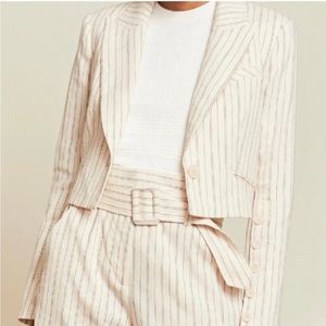 VERONICA Beard Armada cream/black pin stripe cropped Linen blend blazer NWT 12